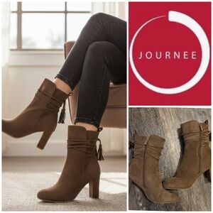 Journee Collection Brown Heeled Boots with Tassel